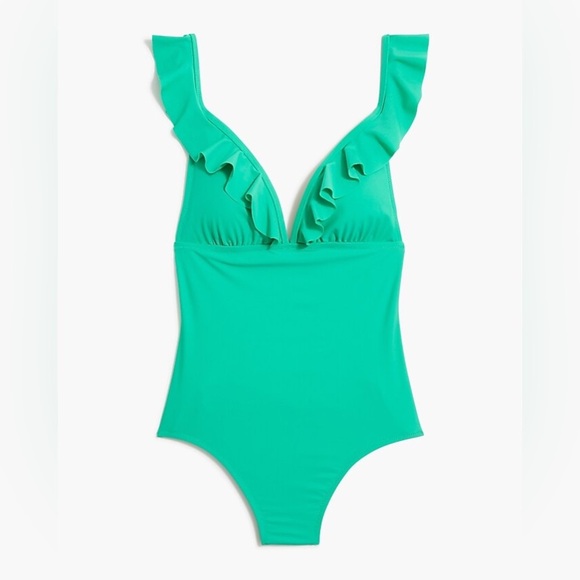 J. Crew Factory Ruffle-shoulder V-neck one-piece swimsuit - Picture 1 of 8